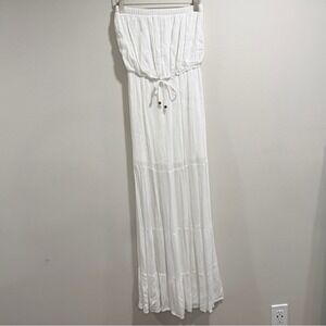 Socialite Women's Strapless White Maxi Dress with Mini Skirt Lining Size S